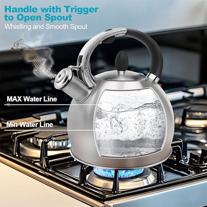 Tea Kettle, 2.64 Qt Tea Pot Stovetop, Premium 304 Food-Grade Tea Kettle Stovetop, Resounding Sound, Vintage Aesthetics, with Pot Holder (Brushed)
