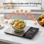 Dual Display Smart Food Scale with Nutritional Calculator, Bluetooth Calorie & Macro Tracker, 1g Precision 5kg/11lb Gram Oz, Digital Kitchen Scale for Meal Prep & Healthy Diet