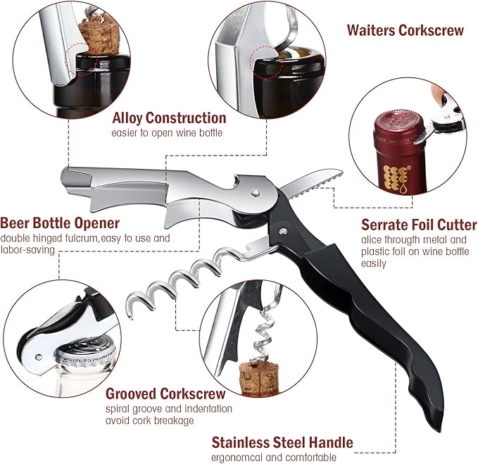 Wine Keys Opener Travel Corkscrew Wine bottle Opener Waiter Beer Bartender for Home Office Kitchen Restaurant Bar Applications(Black,16 Pieces)