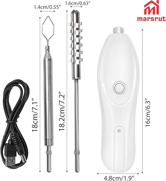 Zucchini Corer Electric Vegetable Core Remover with 2 Cutter Heads, Cordless Portable Machine Scraper, Stainless Steel Rechargeable Kitchen Drill for Jalapeno Veggie Fruit Digging Scraping Fish Scale
