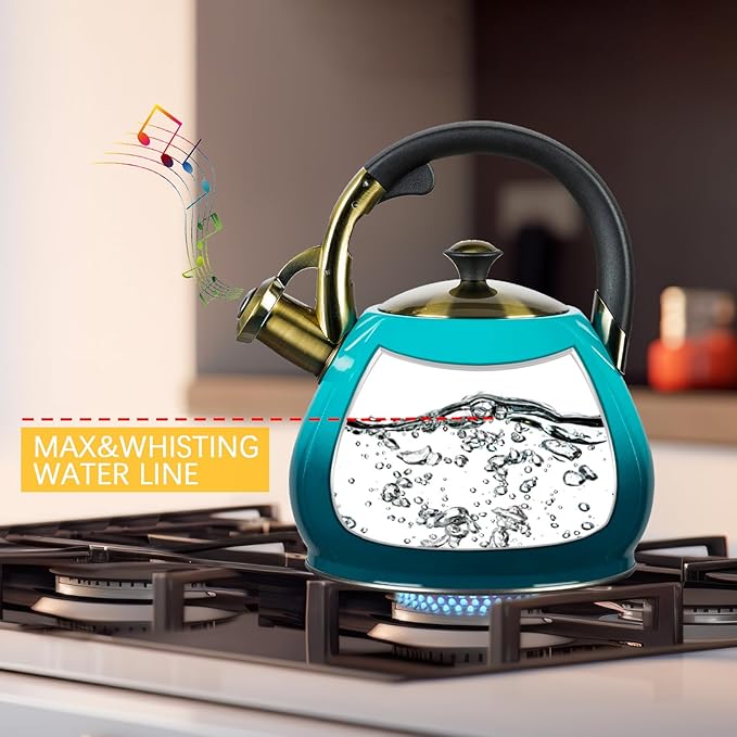 Tea Kettle Stovetop Whistling Kettle Teapot, 3Quart Tea Pot Stainless Steel Teakettle for Stove Top with Heat Proof Ergonomic Handle