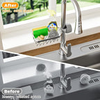 LONIN Stainless Steel Kitchen Sink Organizer Caddy – Over Faucet Sponge & Brush Holder, Rust-Resistant, Adjustable Universal Fit Faucet Rack, Quick Drain Sink Space Saver
