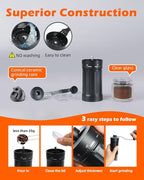 Manual Coffee Grinder With Ceramics Burr For Espresso,French Press,40 Adjustable Settings,Portable Hand Coffee Bean Mill For Home Use and Camping Travel,Coffee Bean Grinders With Hand Crank