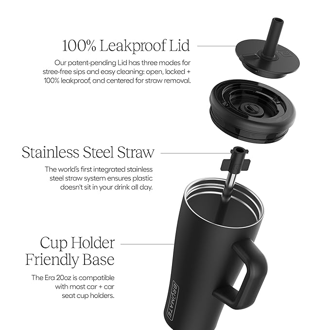 BrüMate Era 20 oz Tumbler with Handle and Straw | 100% Leakproof Insulated Tumbler with Lid and Straw | Made of Stainless Steel | Cup Holder Friendly Base | 20oz (Lavender)