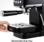 Zulay Kitchen Magia Compact Espresso Machine – 20 Bar Coffee Maker with Milk Frother Steam Wand, Latte & Cappuccino Maker, 1350W Fast Heating, 40oz Removable Water Tank, Stainless Steel – Black