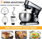 Multifunctional Stand Mixer, 6 in 1 Stand Mixer, 6.3Qt Tilt-head, Standing Mixer with Stainless Steel Bowl, Meat Grinder, Juice Blender, for professional Baking and Most Home Cooks, Black