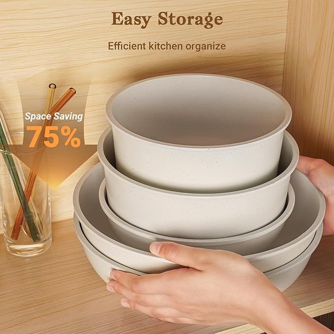SODAY 15Pcs Pots and Pans Set Non Stick, Cookware Sets with Detachable Handle, Nonstick RV Kitchen Cooking Tools Removable Handles, Oven Safe, Induction Fast, Stackable Induction Cookware, White