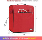 HOMEST Stand Mixer Cover Compatible with KitchenAid 6/7/8 Quart Bowl Lift，Dust Cover with Zipper Pocket for Accessories, Red (Patent Design)