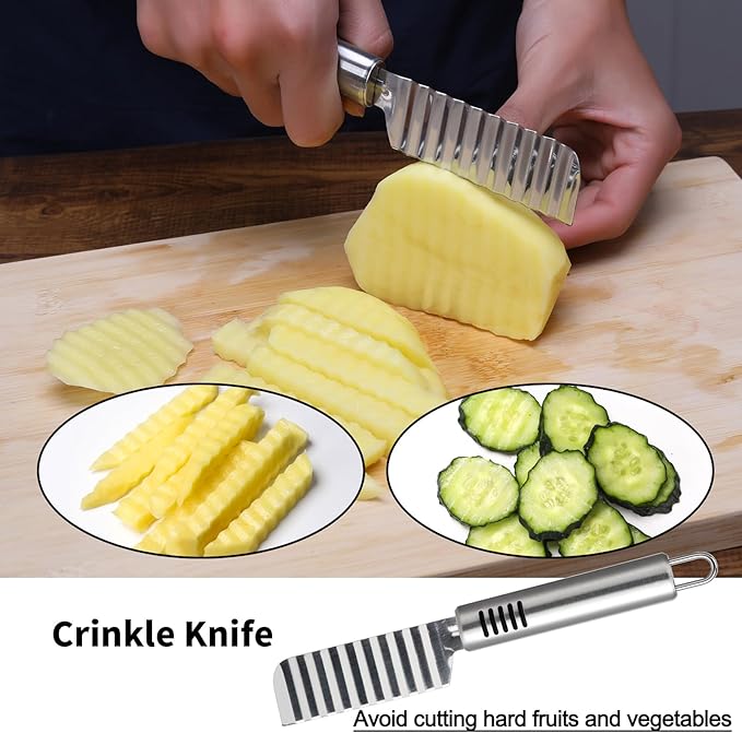 BURLIHOME Stainless Steel Fruit Carving Knife Set, 6 Pack Vegetable Engraving Blades for Kitchen, Melon Baller Scoop,Lemon Zester, Garnish Peeler,Crinkle Knife,V-shape Cutter