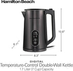 Hamilton Beach Digital Temperature Control Electric Tea Kettle, Hot Water Boiler & Heater 1.7L, 5 Preset Modes + Keep Warm, Fast Boil 1500 Watts, BPA Free, Double Wall Construction, Black (40851)
