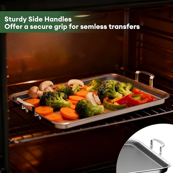 Cooker King 19 x 13 Inch Hybrid Honeycomb Stainless Steel Double Burner Griddle Pan, 3-Ply Nonstick Flat Top Grill Plate & Rectangular Roasting Pan, Metal Utensil Safe, Induction Ready, Oven-Safe