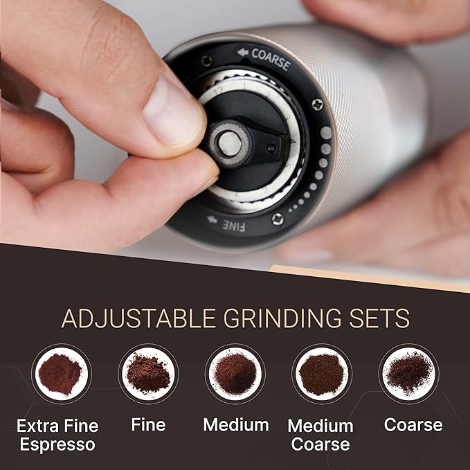Premium Manual Coffee Grinder for Espresso, Pour Over & French Press with Stainless Steel Conical Burr, Precision Adjustable Hand Grinder, Compact Travel Size - by Alpaca Ventures