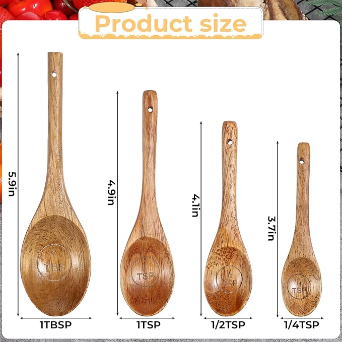 Set of 4 Wooden Measuring Spoons Measuring Spoons Cups Baking Utensil Natural Wooden Measuring Set for Dry Ingredients Coffee Powder (1TBSP+1TSP+1/2TSP+1/4TSP)