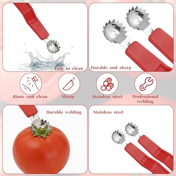 JJUNW 4Pcs Strawberry Huller, Stainless Steel Tomato Corer, Strawberry Huller Stem Remover Corer Tool Kitchen, Canning Supplies for Fruit and Vegetable