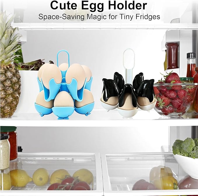 Asltw Dolphin Boiled Egg Holder – 3-in-1 Cooker, Server & Fridge Tray for Soft/Hard Eggs, BPA-Free, Cute Kitchen Gift for Kids & Families (Black+White)