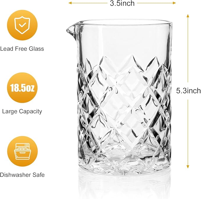 Cocktail Mixing Glass, 18.5oz Crystal Mixing Glass, Thick Bottom Bar Stiring Glasses, Bartender Mixing Jug for Manhattan, Martini, Whiskey