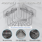Wall Mounted Sink Caddy Organizer, Carbon Steel Kitchen Sponge Holder with 2 Adhesive Hooks, Triangular Drain Rack, 5.27x5.27x3.54 Inch (Grey)