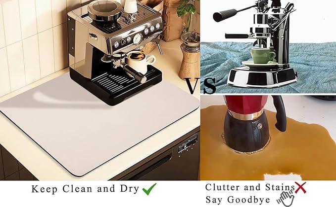 Coffee Mat for Countertops ,Coffee Bar Accessories Fit Under Coffee Maker Espresso Machine, Absorbent Hide Stain Rubber Mat for Countertop ,Dish Drying Mat for Kitchen Counter(Beige,16"x24")