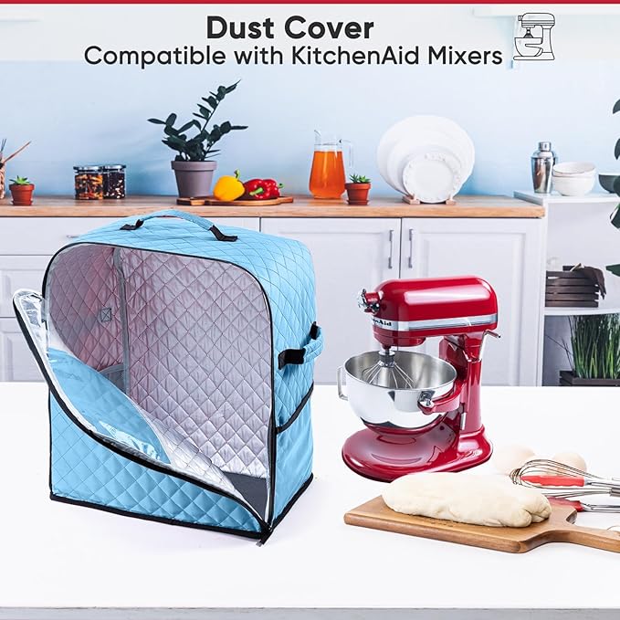 BAGSPRITE Stand Mixer Cover with Appliance Sliders Base Compatible with KitchenAid Mixer-Storage Bag for 4.5/5 Quart with Pockets for Kitchen Aid Accessories and Attachments
