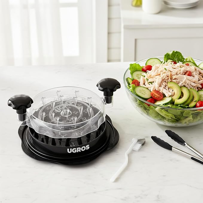 Chicken Shredder Large Tool Twist with Middle Plate, Food Tongs and Brush, Chicken Breast Shredder with Visible Anti Slip Design and Ergonomic Handles, BPA Free, Suitable for Chicken Pork Beef