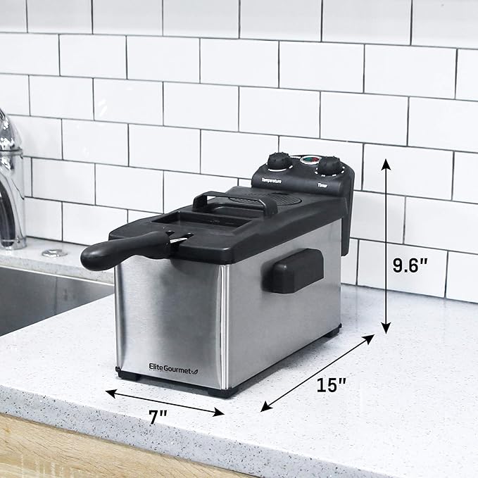 Elite Gourmet EDF-3500# Electric Immersion Deep Fryer. Removable Basket, Timer Control Adjustable Temperature, Lid with Viewing Window and Odor Free Filter