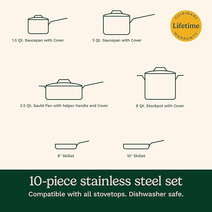 Cuisinart 77-10P1 10-Piece Chef's-Classic-Stainless Collection, Cookware Set