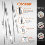 Eddeas 16 Inch long Kitchen Tweezers - 2 Pack large Tweezer Tongs for Cooking, Heavy Duty Stainless Steel Heat Resistant 600°F Food tweezers, Dishwasher safe