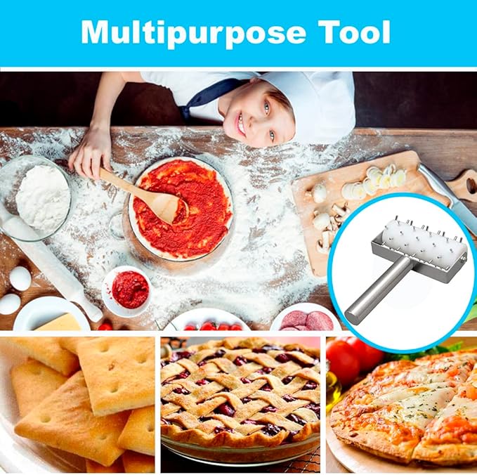 Professional Pizza Dough Docker Stainless Steel Pizza Roller with Spikes Pastry Dough Docker for Crackers, Homemade Bread, Pie, Cake, Cookies