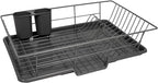 Sweet Home Collection 3 Piece Metal Dish Drainer Rack Set with Drying Board and Utensil Holder, 12" x 19" x 5", Gray