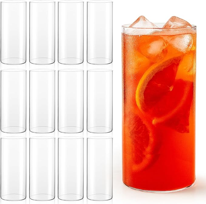 JJUNW Water Glasses Set of 12, 17 oz Tall Drinking Glasses Clear Lightweight Crystal Glass Cups Thin Highball Glassware for Water Juice Beer Drinks Cocktails Whiskey