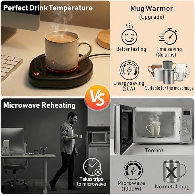 Oracer Coffee Mug Warmer, Cup Warmer for Desk with Auto Shut Off Smart Temperature Settings, Electric Beverage Tea Water Milk Heater for All Cups and Mugs, Heating Plate Candle Wax Warmer