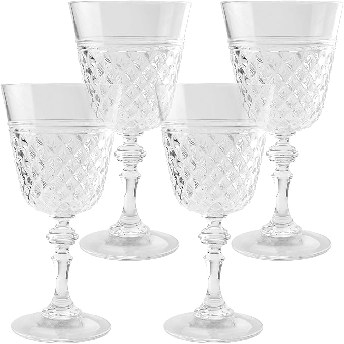 PG Plastic Wine Glasses 15oz - Set of 4 Clear Acrylic Water Glasses - Plastic Tumblers, Safe & Reusable, Drinkware for Indoor & Outdoor Glassware