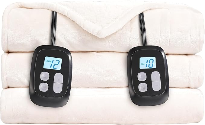 Electric Heated Blanket King Size - 90"x100", Soft Flannel Heating Blanket, 10 Heating Levels, 1-12 H Auto Shut Off, Breathable Warm and Washable for Bed, White