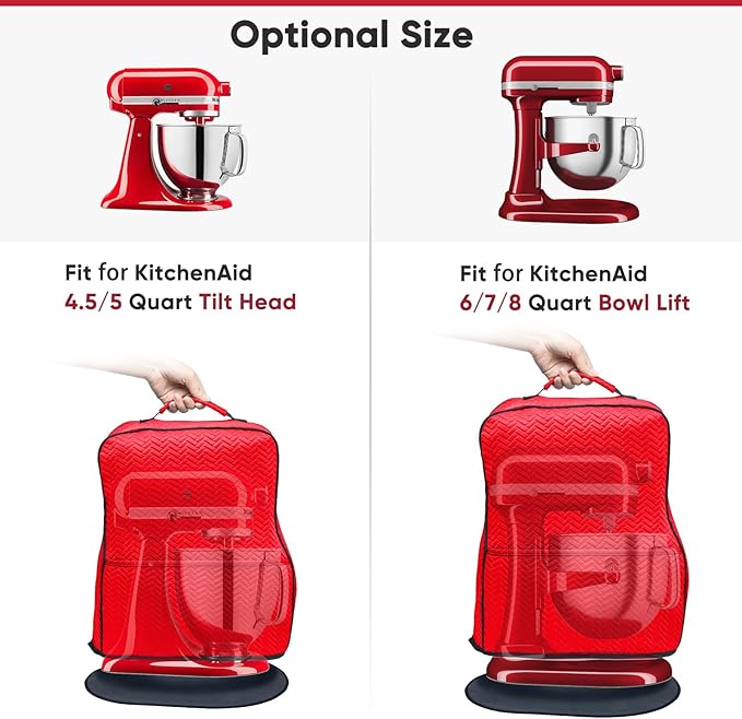 BAGSPRITE Stretchy Stand Mixer Cover with Appliance Slider– Washable Applicance Cover Compatible with KitchenAid Mixer 6/7/8 Quart – Dust Cover with Pockets for KitchenAid Accessories and Attachments