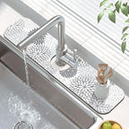 Findosom 2PCS 16" x 24" Dish Drying Mat & 24" x 5.5" Sink Splash Guard, Super Absorbent & Cuttable Dish Mat Drying Kitchen Mat with Gray Floral, Hide Stain Drying Mat for Kitchen Counter