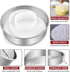 8 Inch Cake Pan Set of 2, E-Far Stainless Steel Round Layer Cake Baking Pans with Parchment Rounds & Side Liner Roll, Non-Toxic & Healthy Metal Cakes Tin, Straight Side & Dishwasher Safe