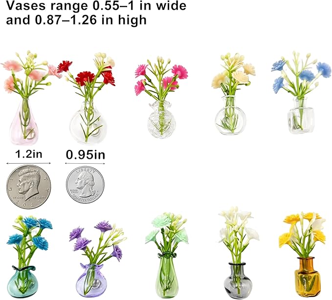 Mini Vase Magnets for Fridge, 10pack Cute Tiny Magnetic Glass Vases Refrigerator Accessories, Real Flowers Pot Magnet, Funny Aesthetic Plant Pot Locker Office Kitchen Decoration, Small Magnet Bud