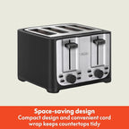 bella 4 Slice Toaster with Auto Shut Off, Extra Wide Slots & Removable Crumb Tray and Cancel, Defrost & Reheat Function, Toast Bread & Bagel, Black
