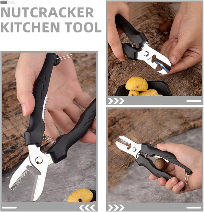 Heavy Duty Walnut Cracker and Chestnut Opener Tool, Black Metal Nutcracker with Portable Sheller Function for Hazelnut and Pistachio Peeling, Kitchen Specialty Gadget for Home Use
