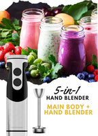 MegaWise Pro Titanium Reinforced 5-in-1 Immersion Hand Blender, Powerful 400W with 80% Sharper Blades, 12-Speed Corded Blender, Including 500ml Chopper, 600ml Beaker, Whisk and Milk Frother (Black)