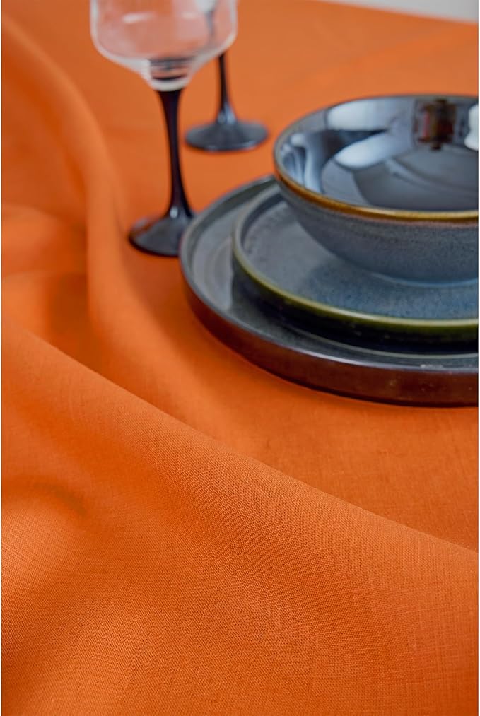 Solino Home Linen Placemats Set of 4 - Persimmon Orange Placemats 14 x 19 Inch - 100% Pure Linen Table Place Mats for New Year - Fete