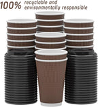 Qunclay Disposable Coffee Cups with Lids,16 oz (80 Pack) Togo Hot Paper Coffee Cup with Leak-Proof Lid To Go for Hot/Cold Beverages Insulated Reusable Drinks Corrugated Ripple Cups (Brown)