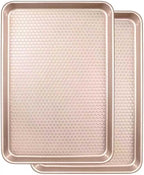 Wildone 2 Pack Half Sheet Baking Pans, Honeycomb Embossed Nonstick Baking Sheet 17.5x12 In, Thicker Carbon Steel Cookie Sheet, Even Heating & Warp Resistant, Rose Gold