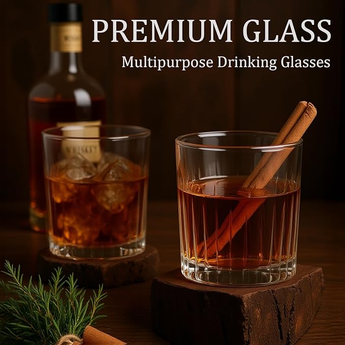 Laerjin Drinking Glasses Set of 8, 12 oz Highball Glasses & 10 oz Cocktail Glasses Set, Ribbed Glass Cups,Thick Glass Cups, Kitchen Water Glasses Cup, Bar Tumbler Glassware for Beer, Whiskey(Clear)