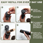 Wooden Salt and Pepper Grinder Set Manual Salt and Pepper Mill with Tray Adjustable Coarseness Refillable Wood Grinders with Gold Bottle Label for Kitchen (Black,White,8 Inch)