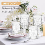 Qinyoung 48 Plastic Vintage Drinking Glasses 8.5oz Stemless Retro Embossed Wine Glasses Shatterproof Reusable Cups for Baby Shower Wedding Reception Grand Event Party (Clear)