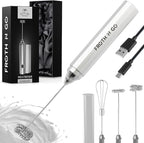 Zulay Froth N Go Milk Frother – Rechargeable 3-in-1 Handheld Frother Wand with Travel Case & USB-C Charger – Single, Double & Egg Whisk for Latte, Cappuccino, Matcha, Protein Shakes – Silver
