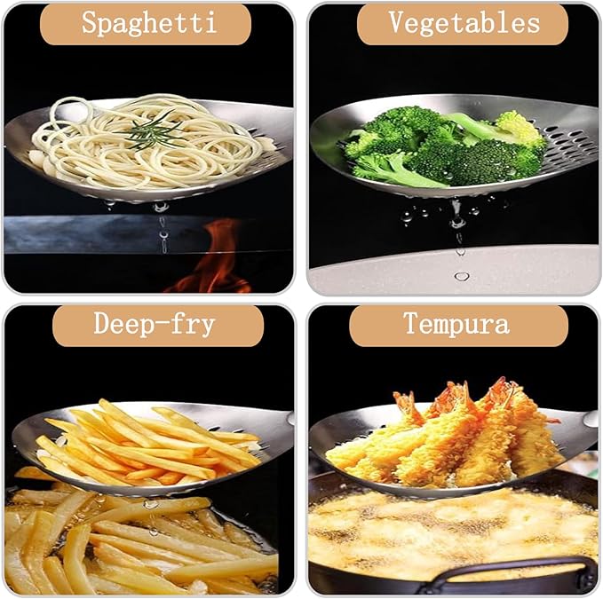 Spider Strainer Stainless Steel with Wood Handle for Deep Frying Pasta Cooking Kitchen Utensil