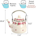 SOUJOY 3.5 Quart Enamel Tea Kettle for Stovetop, Vintage Floral Teapot with Stainlees Steel Infuser and Heat-Resistant Handle for Home Kitchen Camping, Perfect Housewarming Wedding Gift