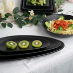 vicrays Large Oval Serving Platters, 16"/14"/10" Porcelain Serving Platters for Party, BBQ,Stackable Serving Trays Serving Plates for Appetizers, Sushi, Restaurant, Set of 3 (Black)`